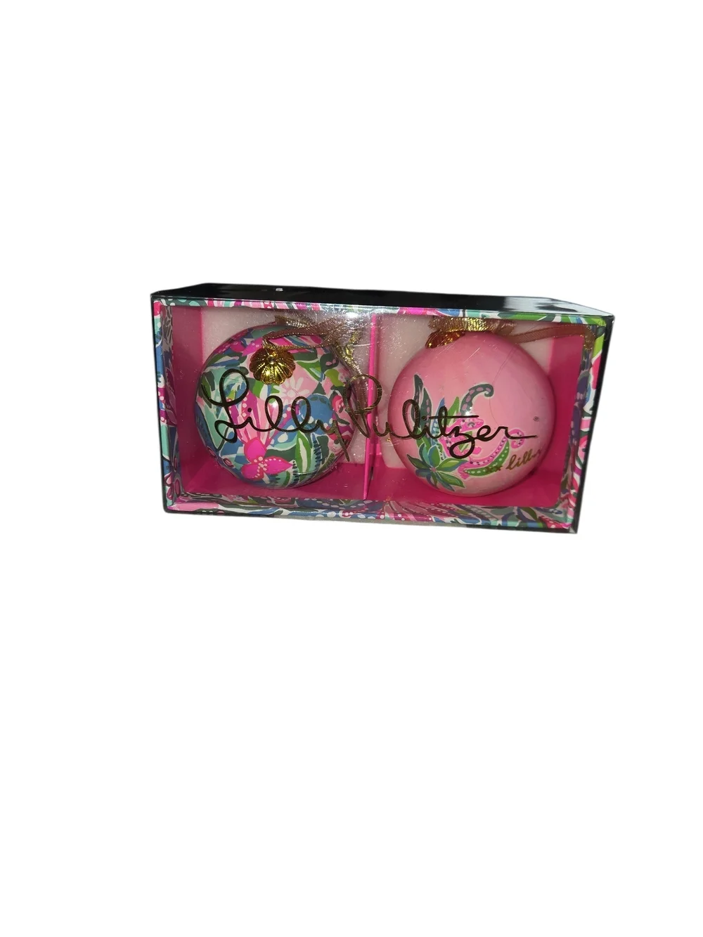 Lilly Pulitzer Pink Floral Oasis Golden Hour Ornament Duo